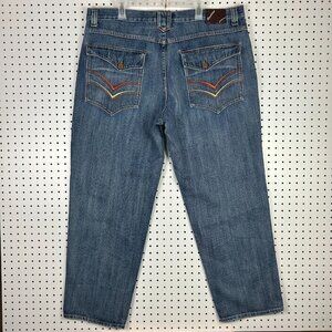 Knockout Y2K Baggy Jeans 44x32 Embroidered Streetwear‎ Skate Wide Leg Denim 90s